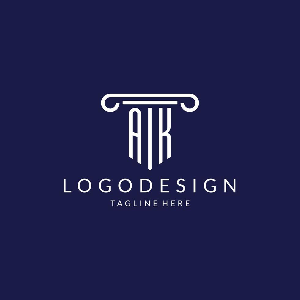 AK logo monogram with pillar shape designs vector