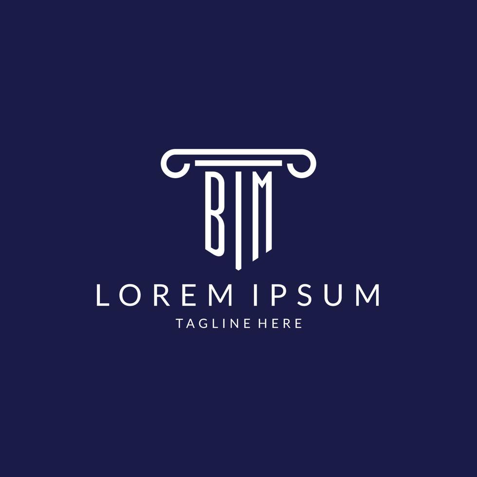 BM logo monogram with pillar shape designs vector