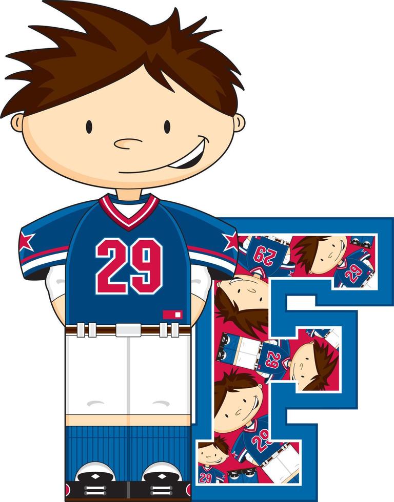 F es para fútbol americano jugador alfabeto aprendizaje deporte y ocio ilustración vector