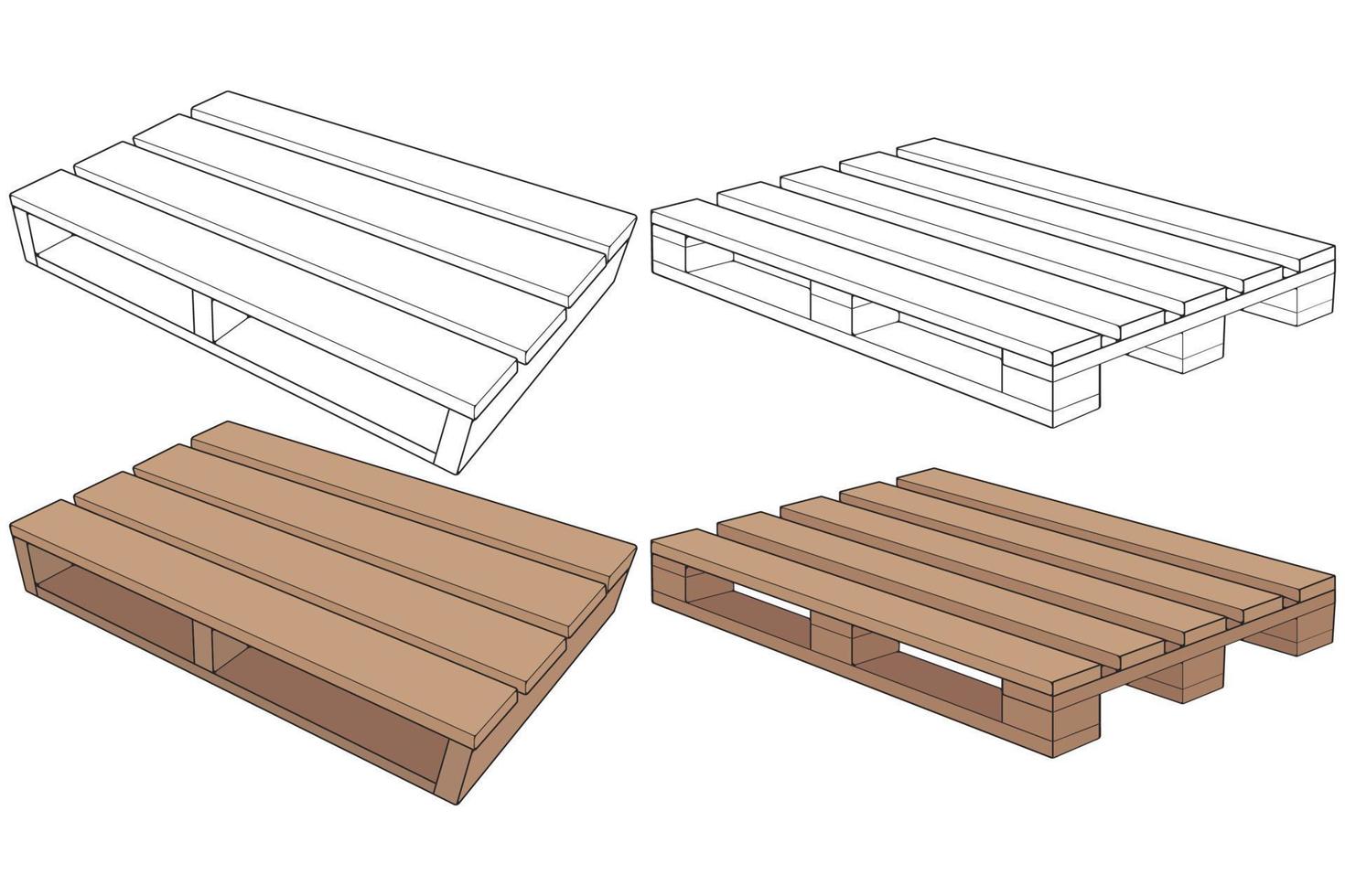 Set of Wooden pallet vector illustration on black background . Isolated isometric wood container. Isometric vector wooden pallet.