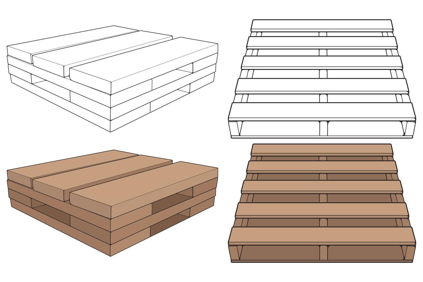 Set of Wooden pallet vector illustration on black background . Isolated isometric wood container. Isometric vector wooden pallet.