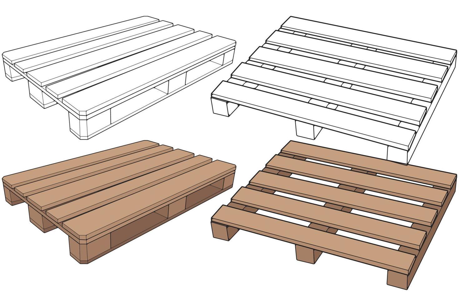 Set of Wooden pallet vector illustration on black background . Isolated isometric wood container. Isometric vector wooden pallet.