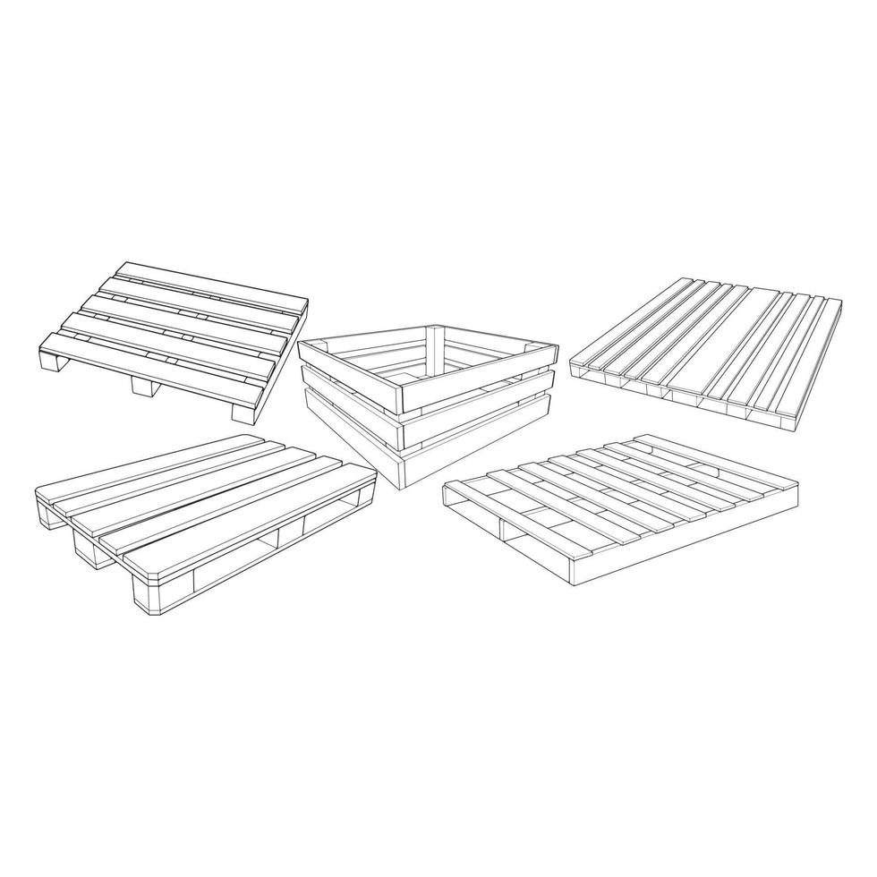Set of wooden pallet vector illustration on white background . Isolated isometric outline wood container. Isometric vector outline wooden pallet.