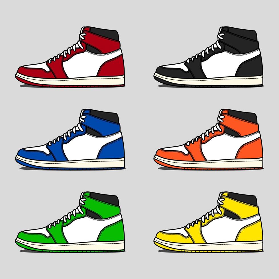 Sneakers set vector illustration with different colors