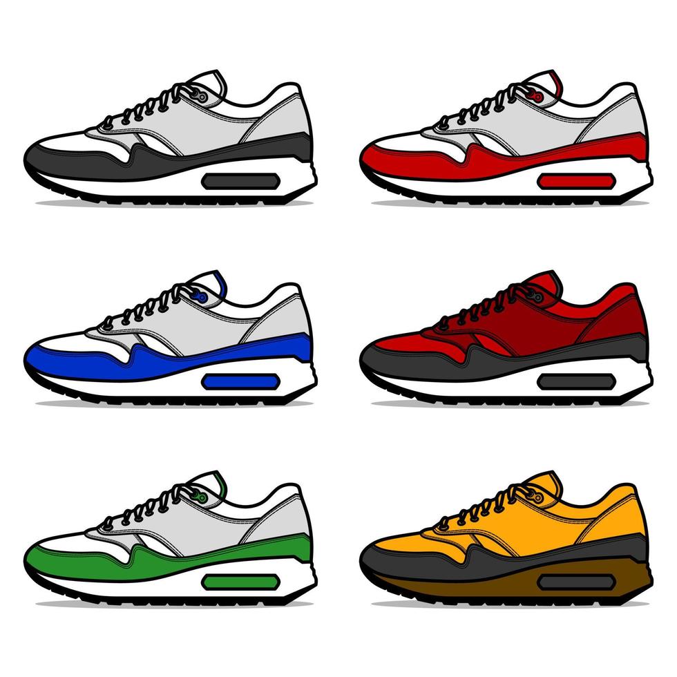 Sneakers set vector illustration with different colors