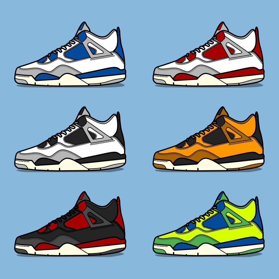 Sneakers set vector illustration with different colors