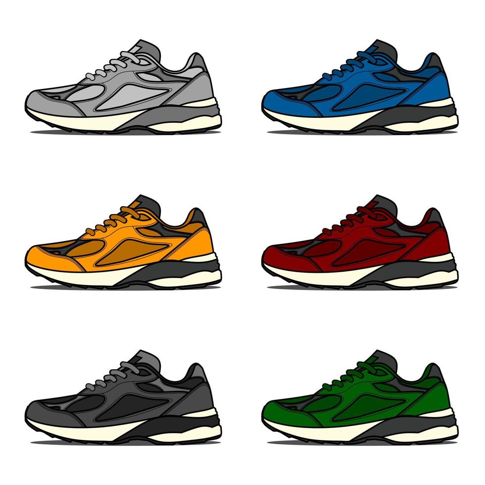 Sneakers set vector illustration with different colors