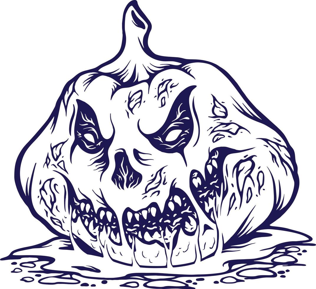 Spooky monster zombie face pumpkin logo illustrations monochrome vector