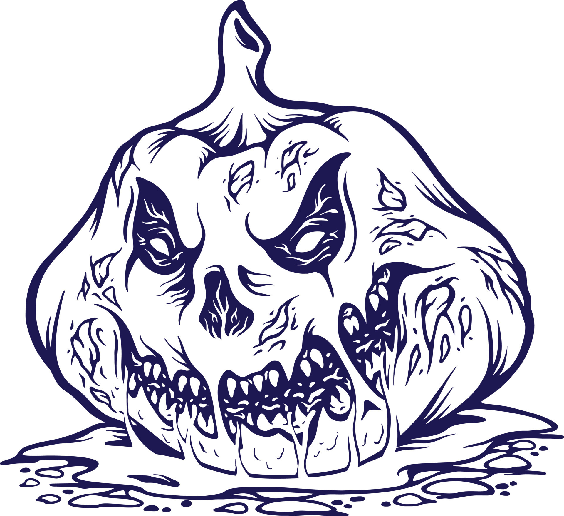 Spooky monster zombie face pumpkin logo illustrations monochrome