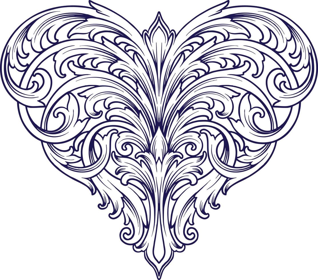 Elegant victorian flourish swirls heart ornament silhouette vector