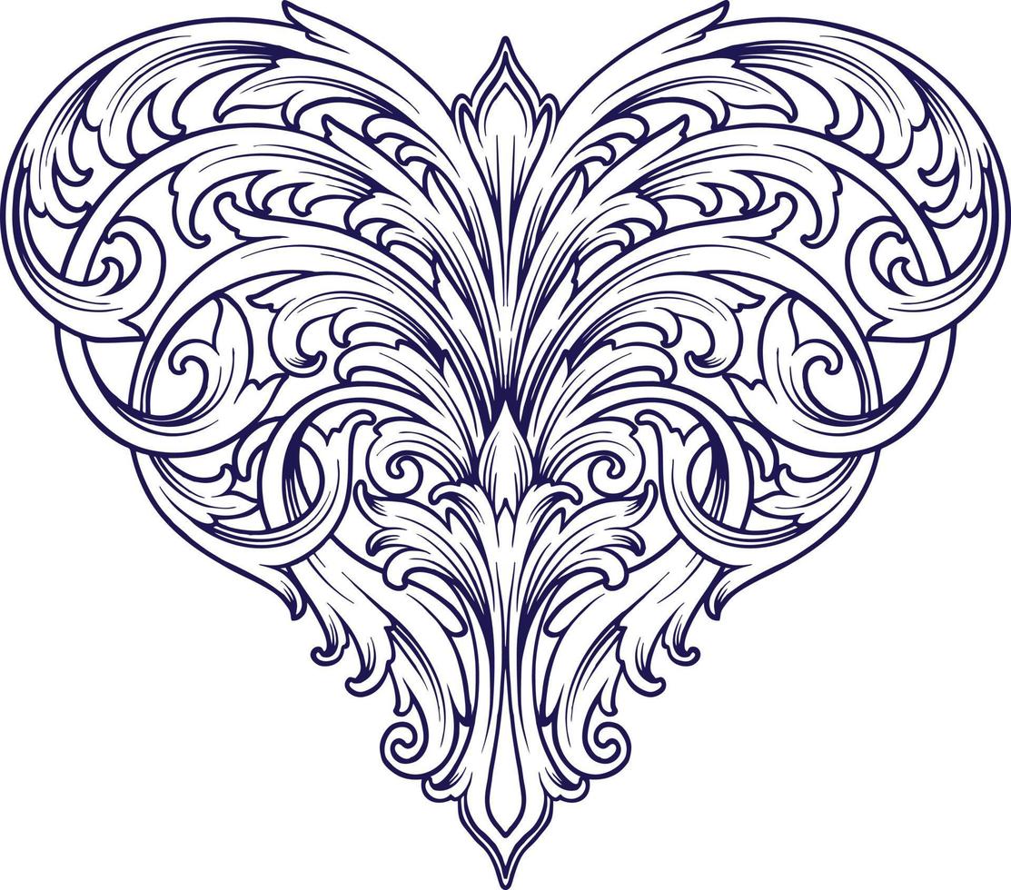 Elegant victorian flourish swirls heart ornament silhouette vector