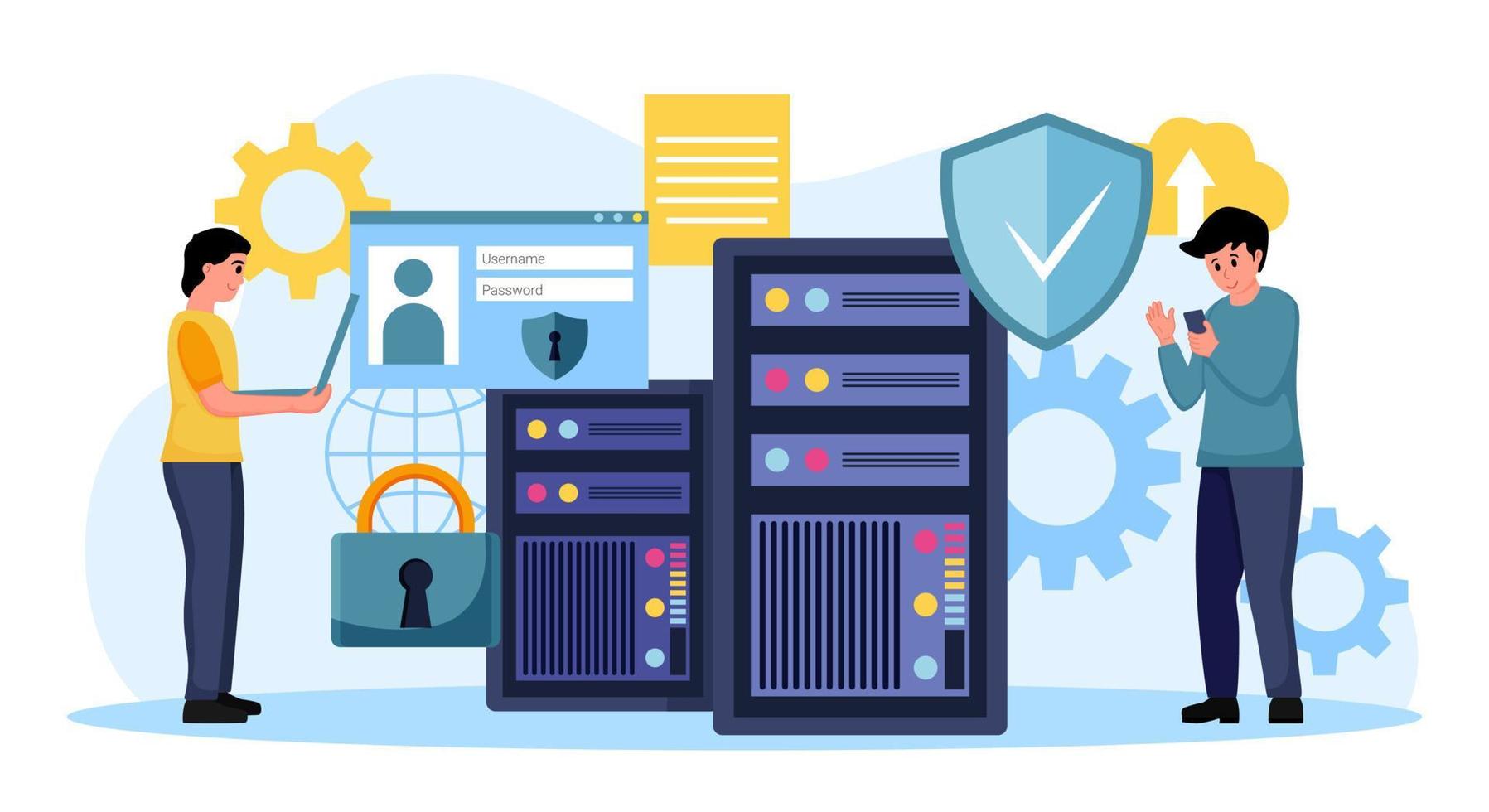 Digital data protection design vector. Cyber security illustration background. Cloud computing network safety concept vector