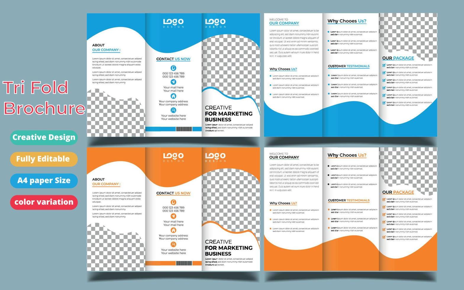 Business Brochure Template in Tri Fold Layout. Corporate Design Leaflet with replacable image. vector