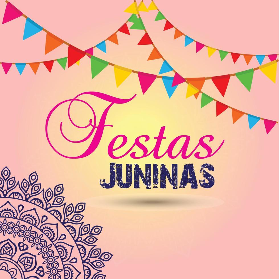 Festa Junina Illustration with Party Flags and Paper Lantern on Yellow Background. Vector Brazil June Festival Design for Greeting Card, Invitation or Holiday Poster idea