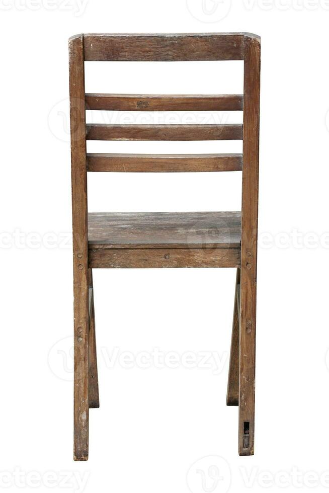 back view of old wooden chair isolated on white with clipping path photo