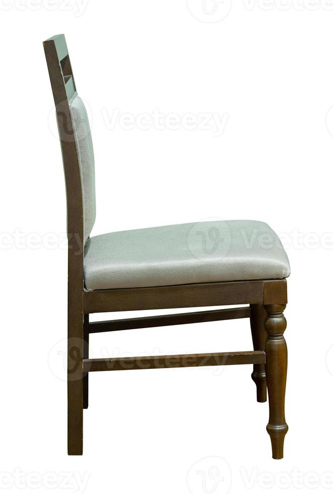 Side View of Wooden Chair with Fabric Seat Isolated on White Background with Clipping Path photo