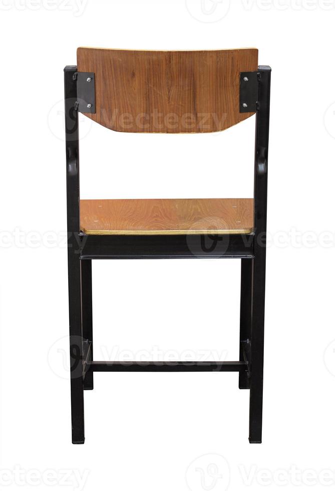 Back View of Metal Chair with Wooden Seat Isolated on White Background with Clipping Path photo