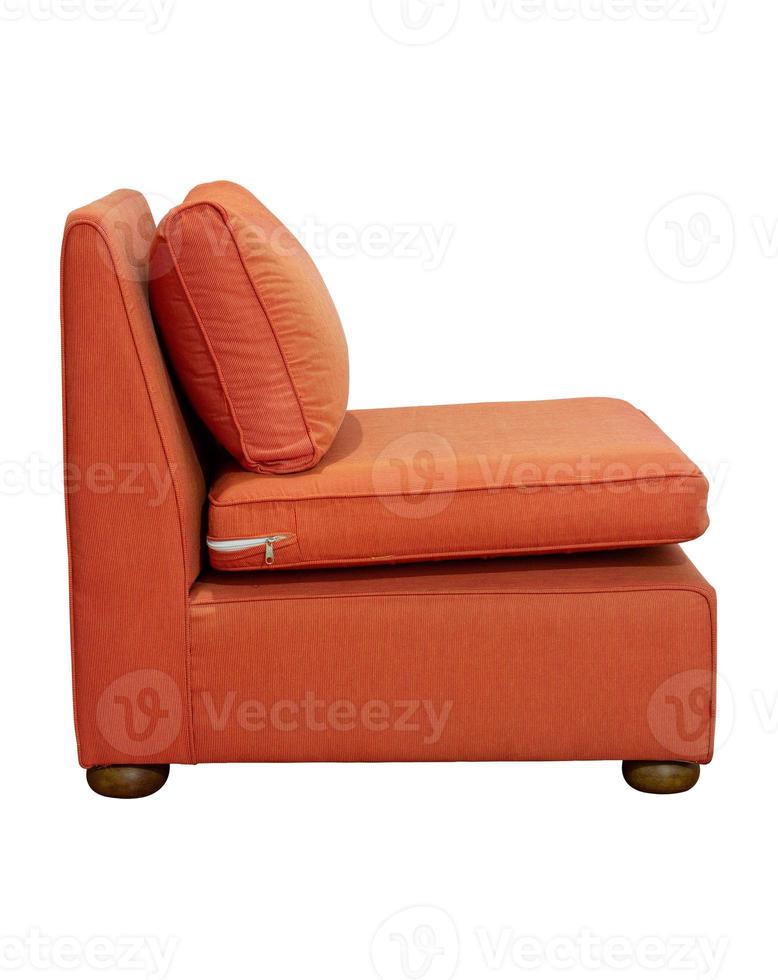 Side View of Orange Fabric Sofa Furniture with Pillow Isolated on White with Clipping Path photo