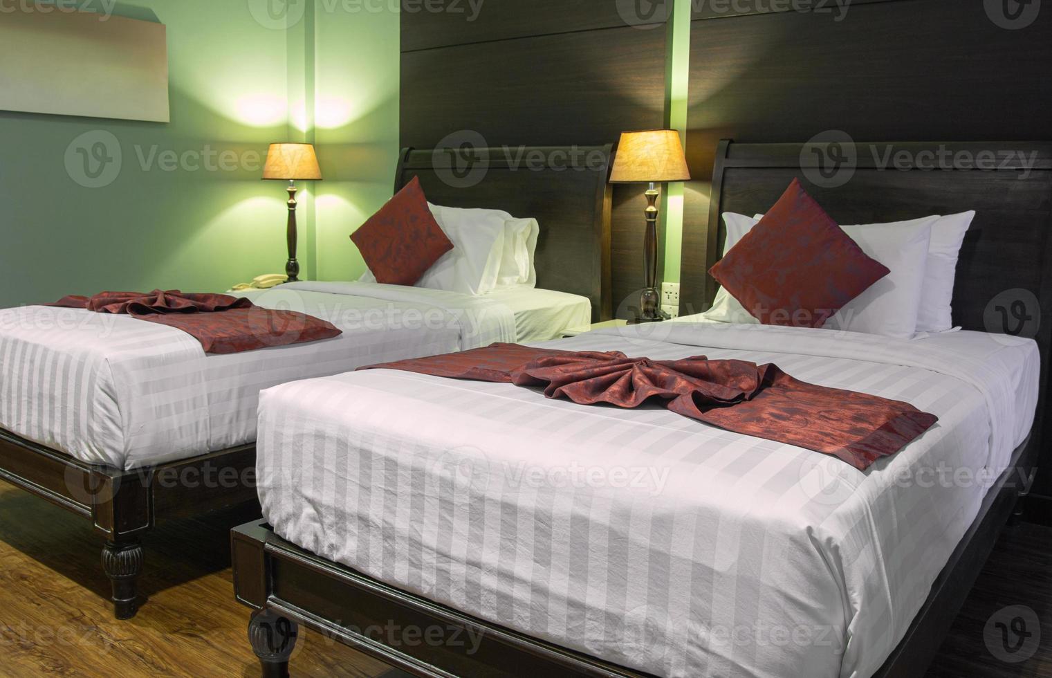 Double Bed with Table Lamp in The Bedroom Interior photo