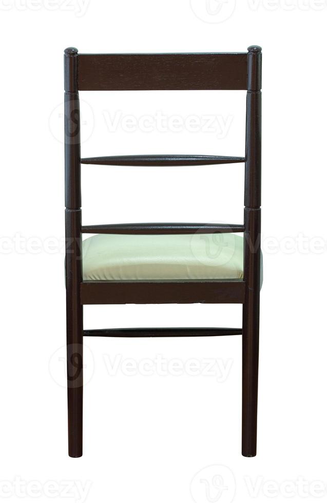 Back View of Wooden Chair with Leather Seat Isolated on White Background with Clipping Path photo