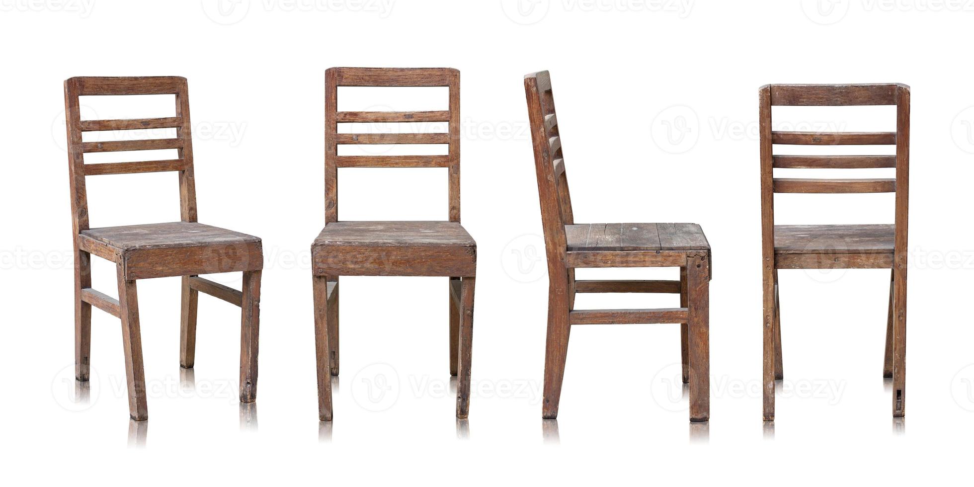 Set of Old Wooden Chair Isolated on White Background photo