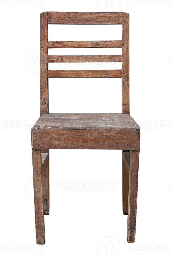 front view of old wooden chair isolated on white with clipping path photo