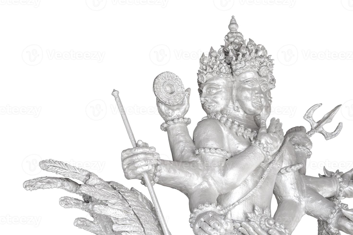 white giant guardian statue isolated on white background. Ravana,Tos-Sa-Kan, Thailand style in the temple photo