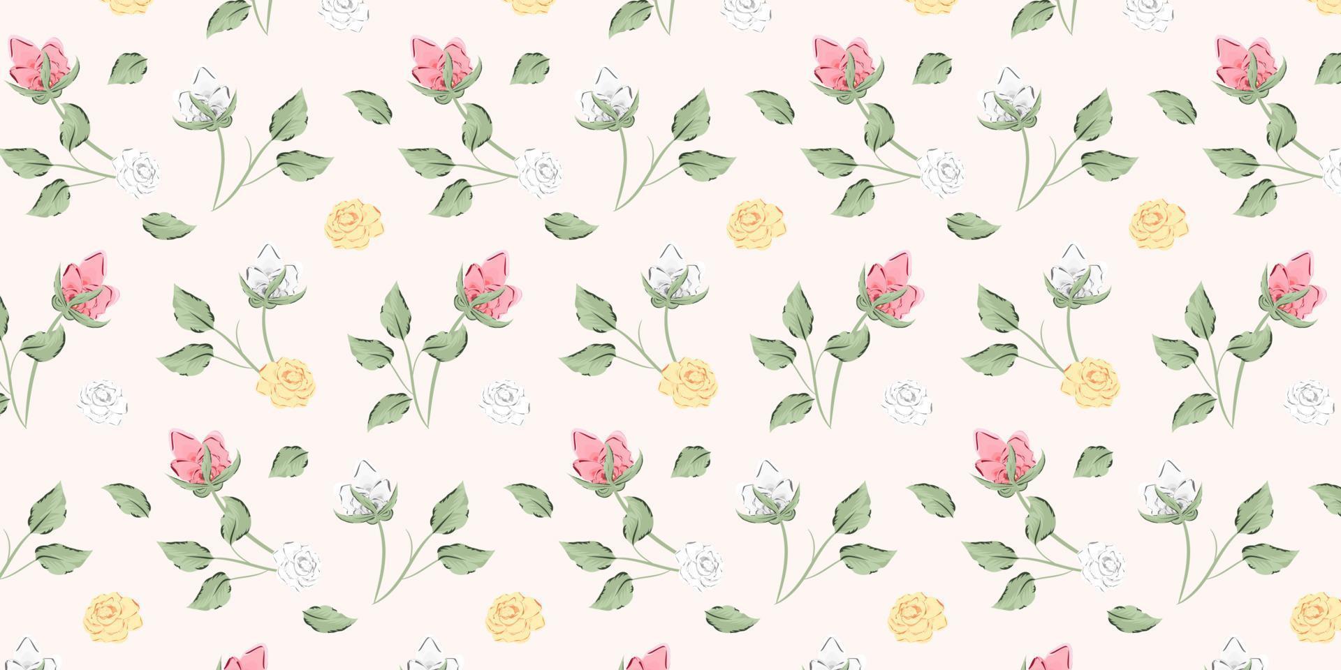 Seamless of floral pattern. Pink rose and leaf repeated pattern. Fill pattern on swatches vector