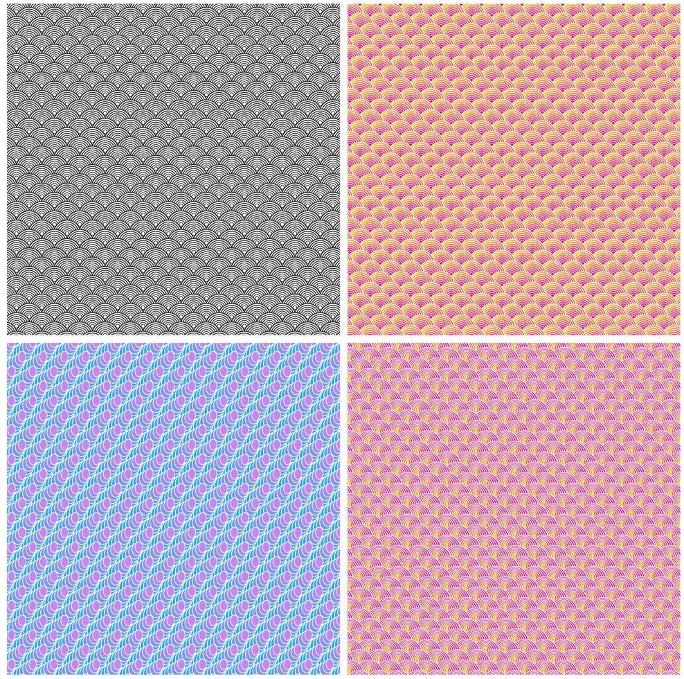 set japanese wave pattern vector