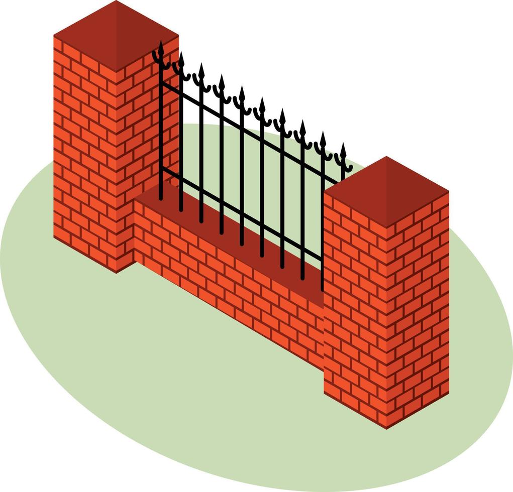 Vector Illustration Of A Brick Wall Fence, 3D Style