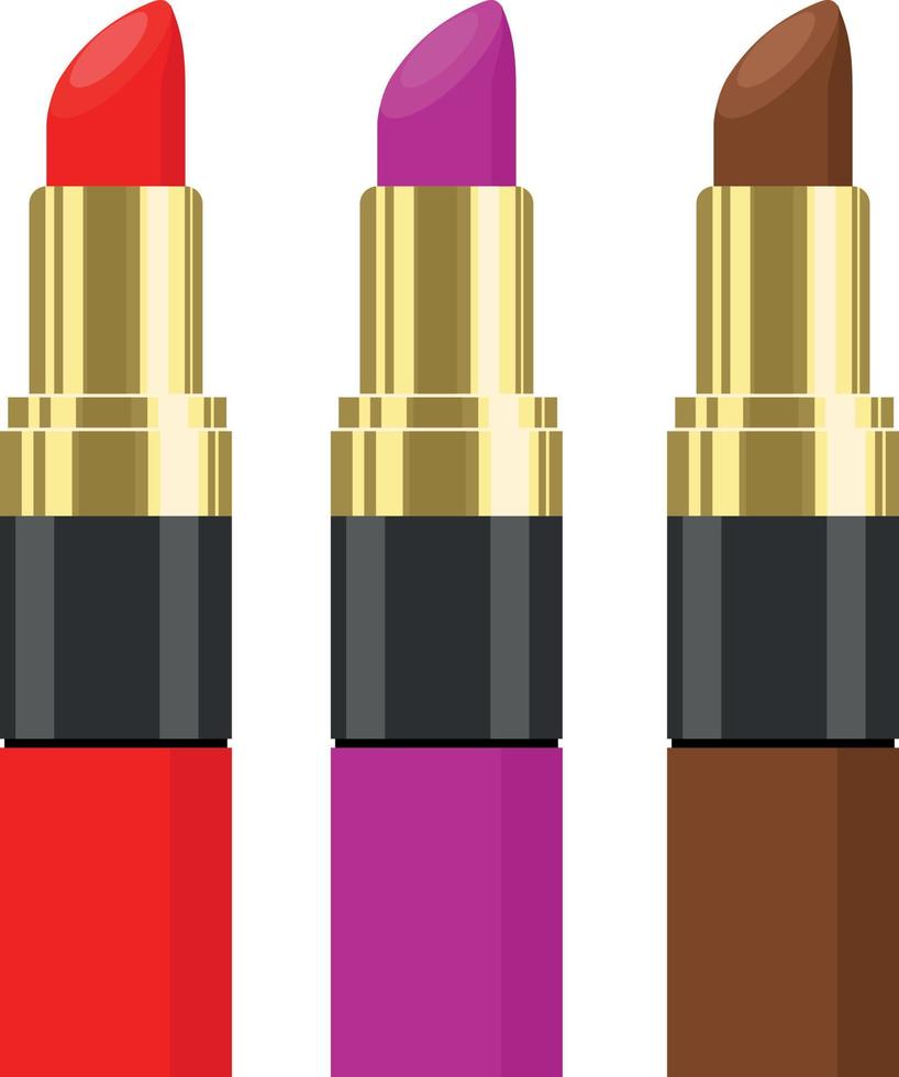 Tres lápices labiales en diferente color vector