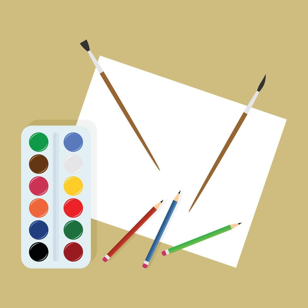 Vector Image Of White Sheet Of Paper With Pencils And Paintbrushes