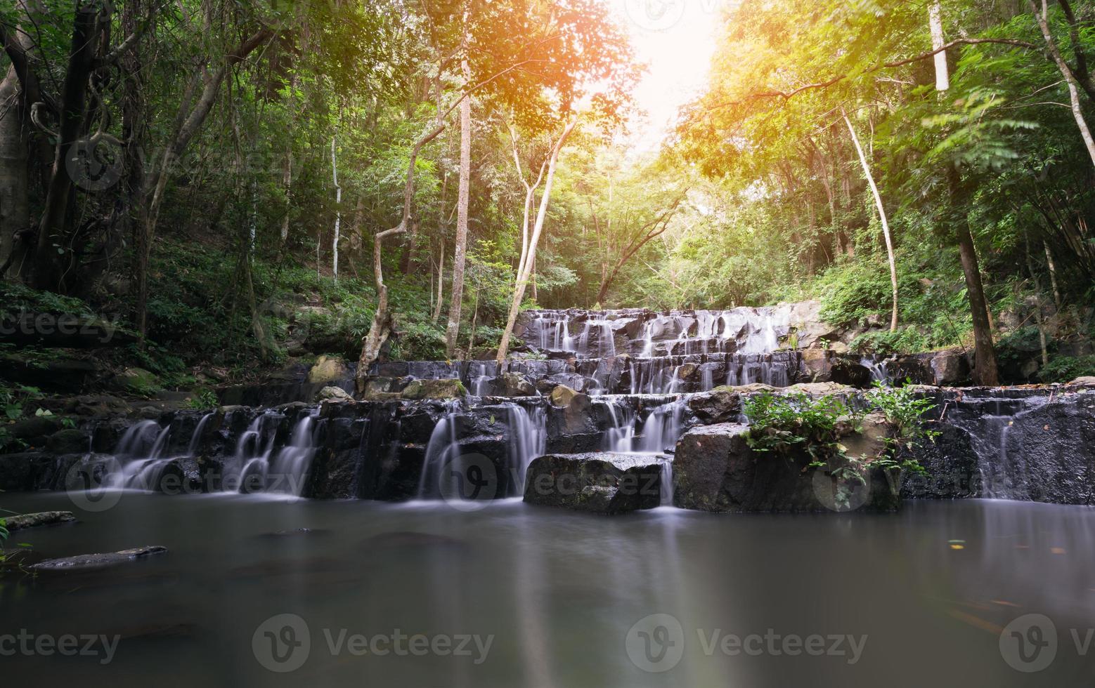 Beautiful waterfall in the evergreen forest, photo