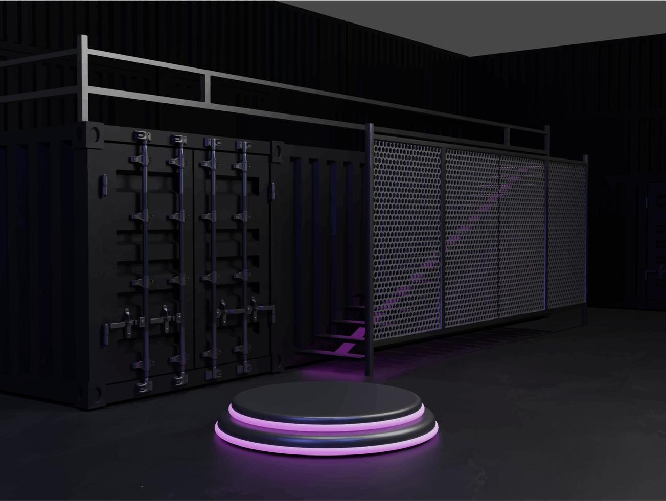 3d podium neon light and dark with container concept vector