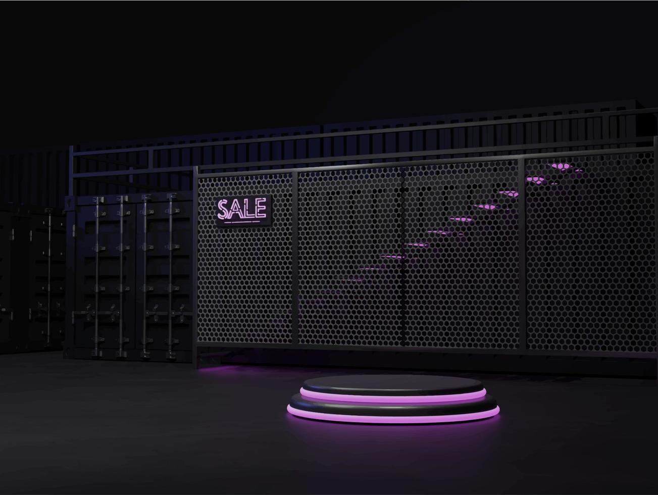 3d podium neon light and dark with container concept vector