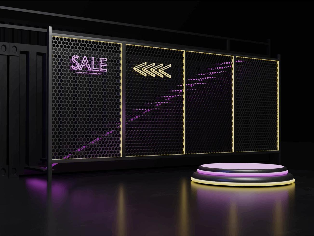 3d podium neon light and dark with container concept vector