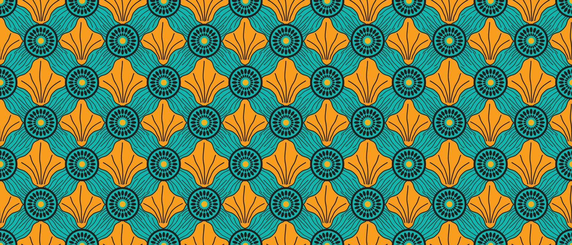 African ethnic traditional green and orange geometric patterns. seamless beautiful Kitenge,chitenge,Ankara style. fashion design in colorful. Geometric abstract motif. Ankara prints, African wax print vector