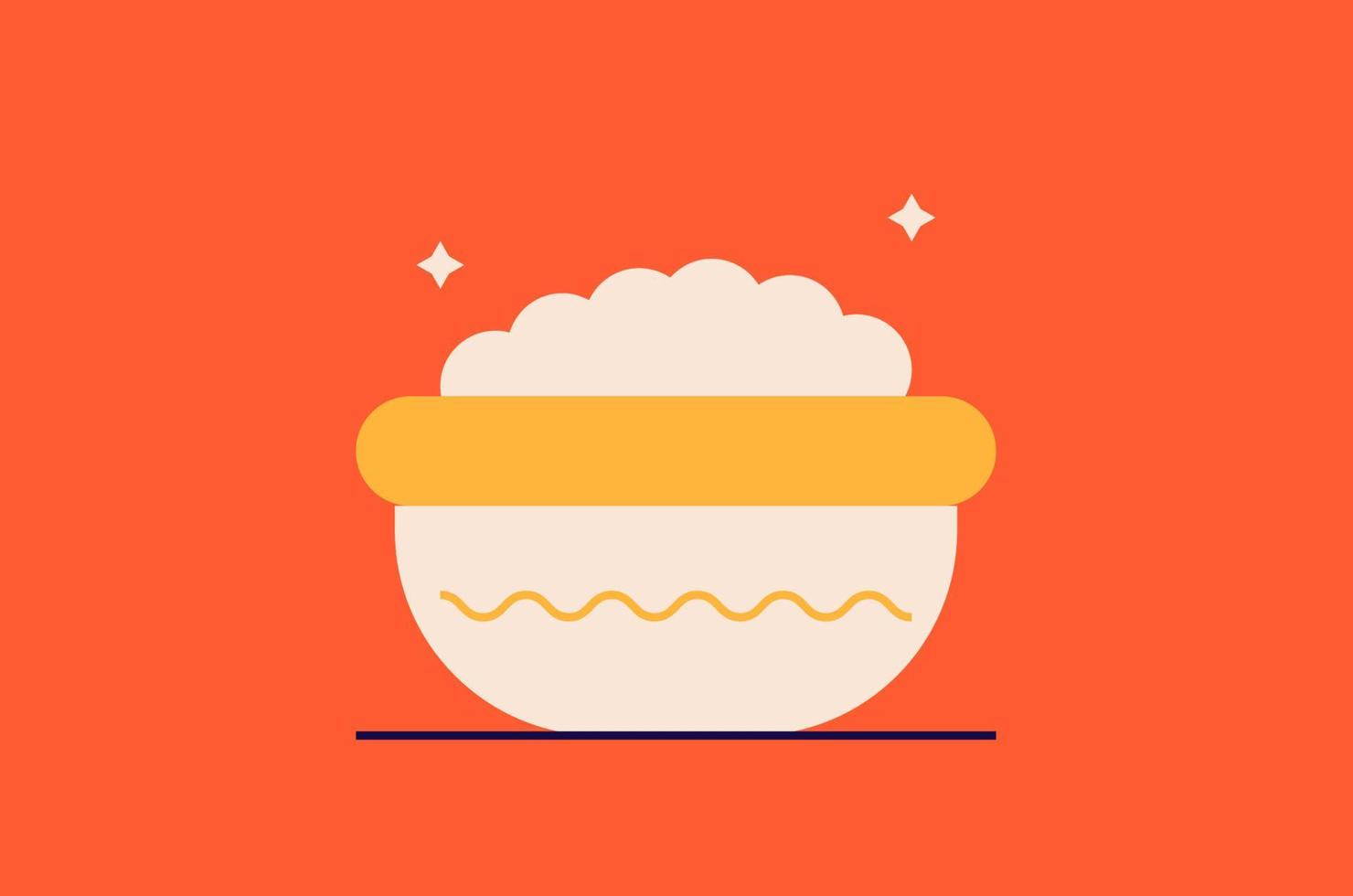 Geometric rice bowl illustration, vector rice icon in flat design art.