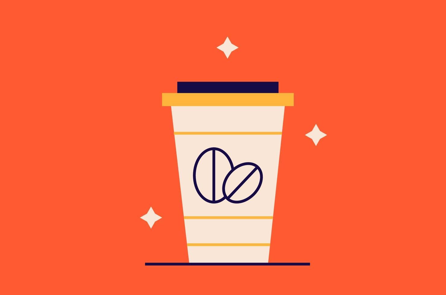 Geometric coffee illustration, vector coffee cup  icon in flat design art.