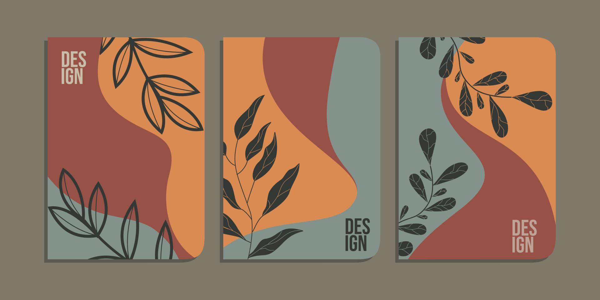 conjunto de diseños de portada de libros con decoraciones florales dibujadas a mano. fondo botánico retro abstracto.tamaño a4 para cuadernos, planificadores, folletos, libros, catálogos vector