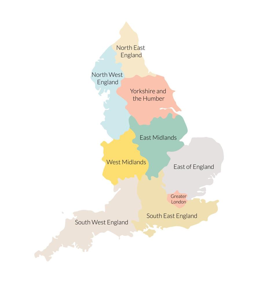 Inglaterra mapa con vistoso regiones mapa vector