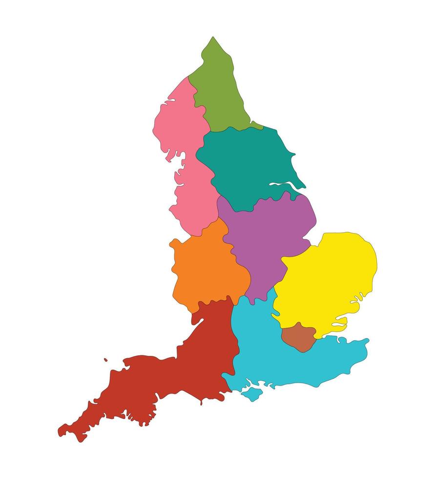 Inglaterra mapa con vistoso regiones mapa vector