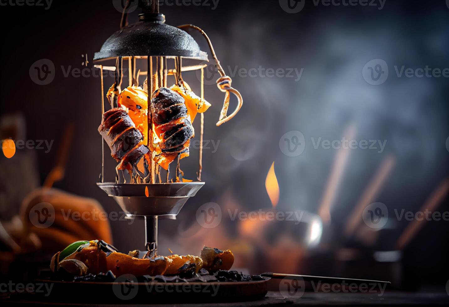 Skewered meat barbecue charcoalgrilled kebab outdoor skewer cooking kofta  ground meat skewers. AI Generated 23586595 Stock Photo at Vecteezy