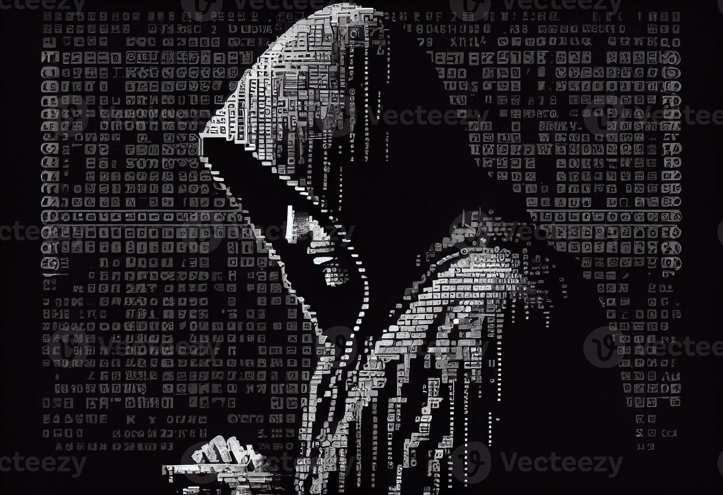 illustration of computer hacker, ascii style photo