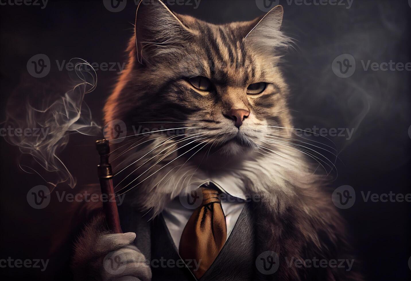 illustration of a cat as a mafia boss smoking photo