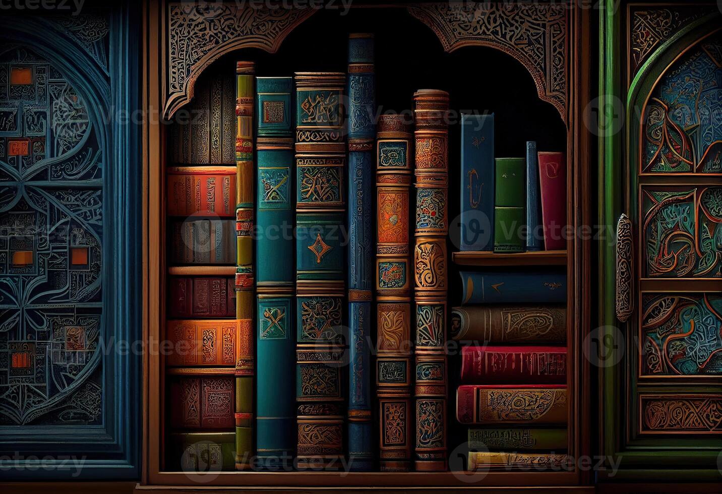 illustration of islamic library books, wallpaper, bright, attractive, love for books photo