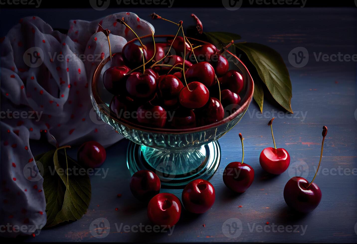 illustration of background of the fresh red cherries, copy space photo