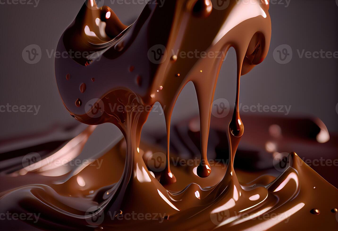 illustration of melted hot chocolate background, melted dark chocolate flow, copy space photo