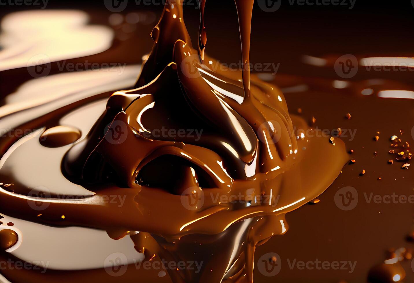 illustration of melted hot chocolate background, melted dark chocolate flow, copy space photo
