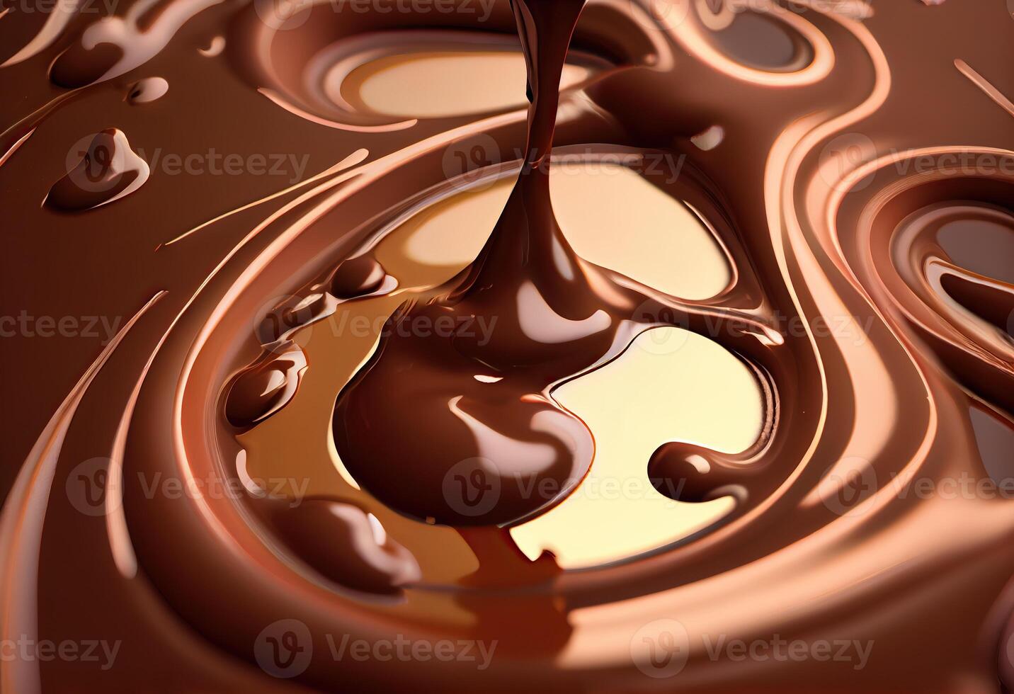 illustration of melted hot chocolate background, melted dark chocolate flow, copy space photo